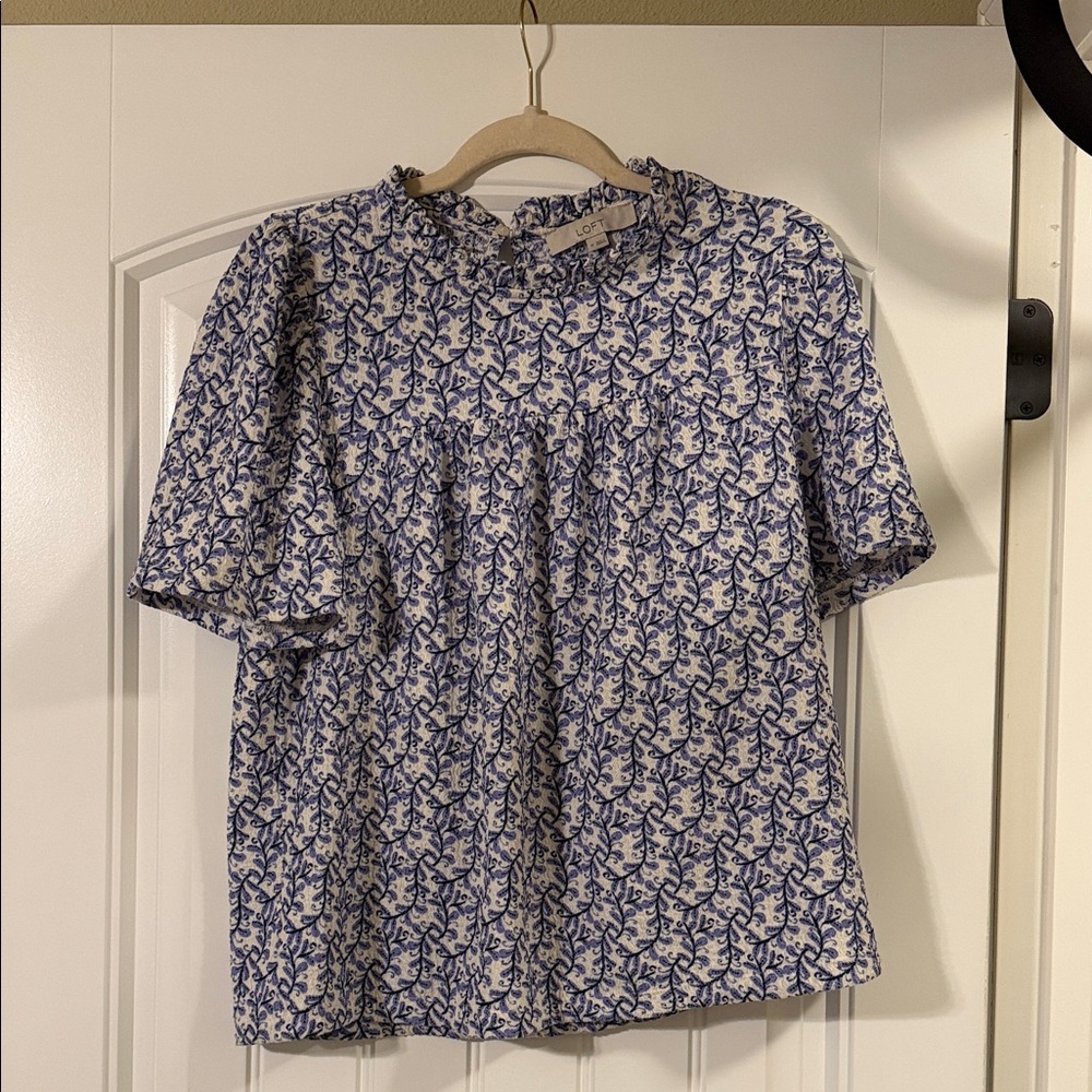 Loft Blue and White Patterned Blouse